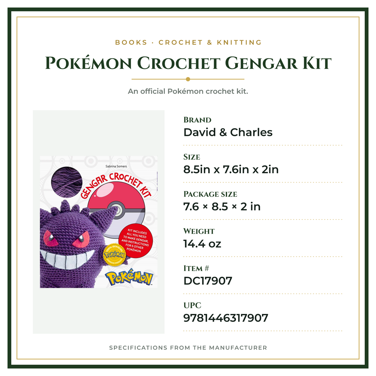 Product Specifications – Pokémon Crochet Gengar Kit