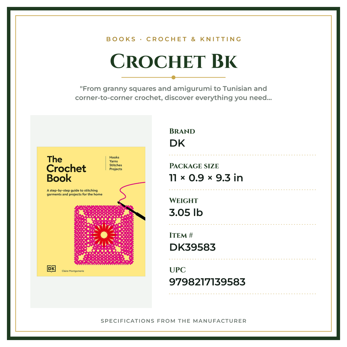 Product Specifications – Crochet Bk