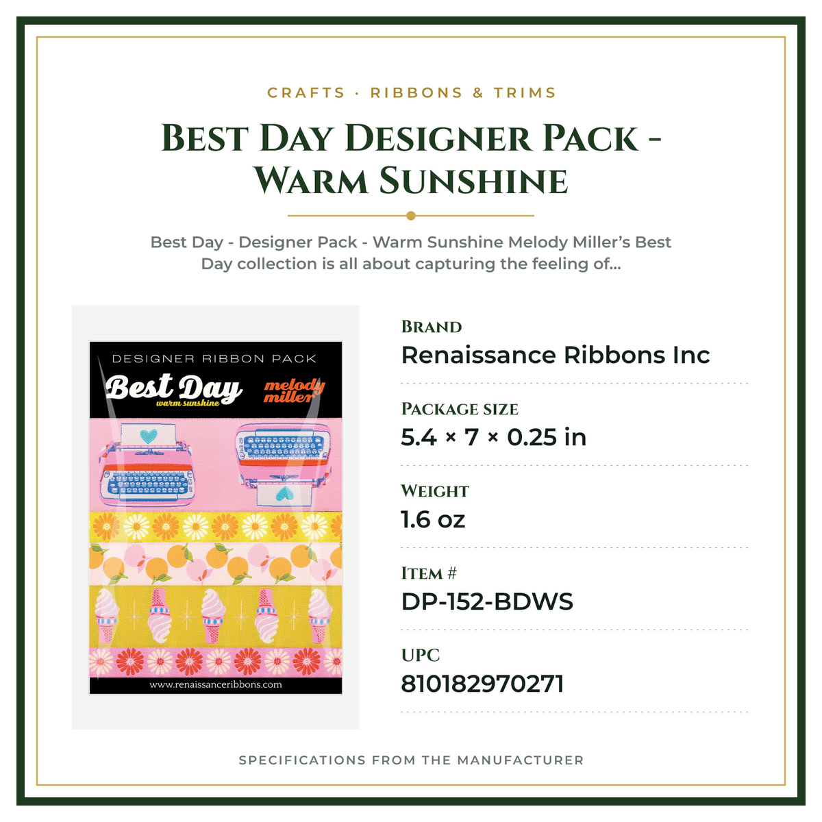 Product Specifications – Best Day Designer Pack - Warm Sunshine