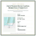 Product Specifications – Faux Waxed Duck Canvas Robin Egg 1 Yard Cut