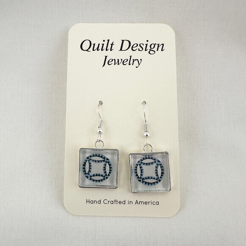 Quilt Earrings Double Wedding Ring Black and Grey