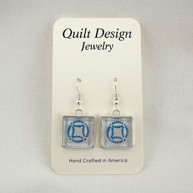Quilt Earrings Double Wedding Ring Blue