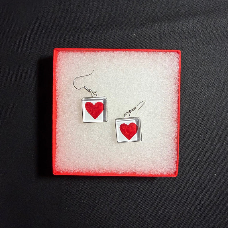 Quilt Earrings Patchwork Quilt Heart Red