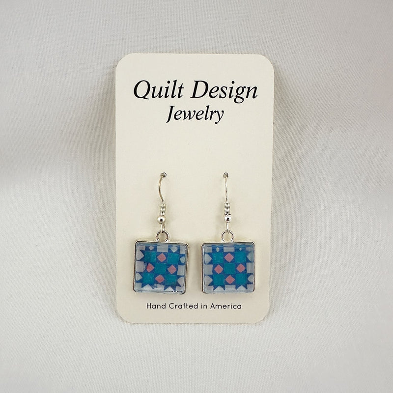 Quilt Earrings Patience Blue Pink