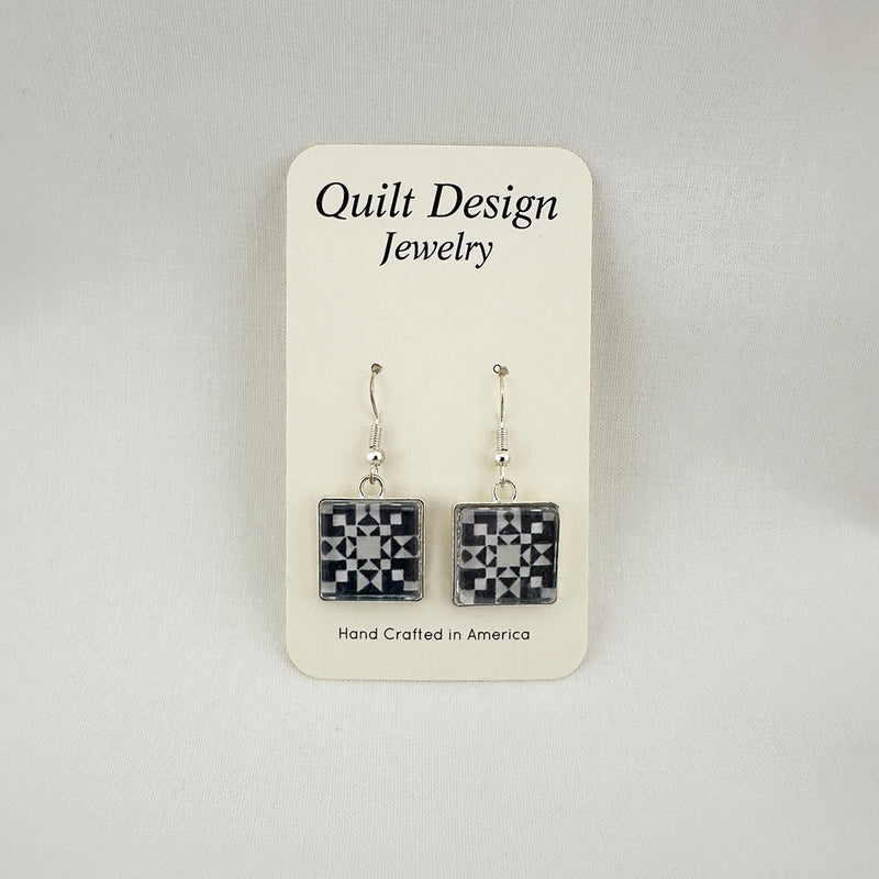 Quilt Earrings Star Crossing Black and White