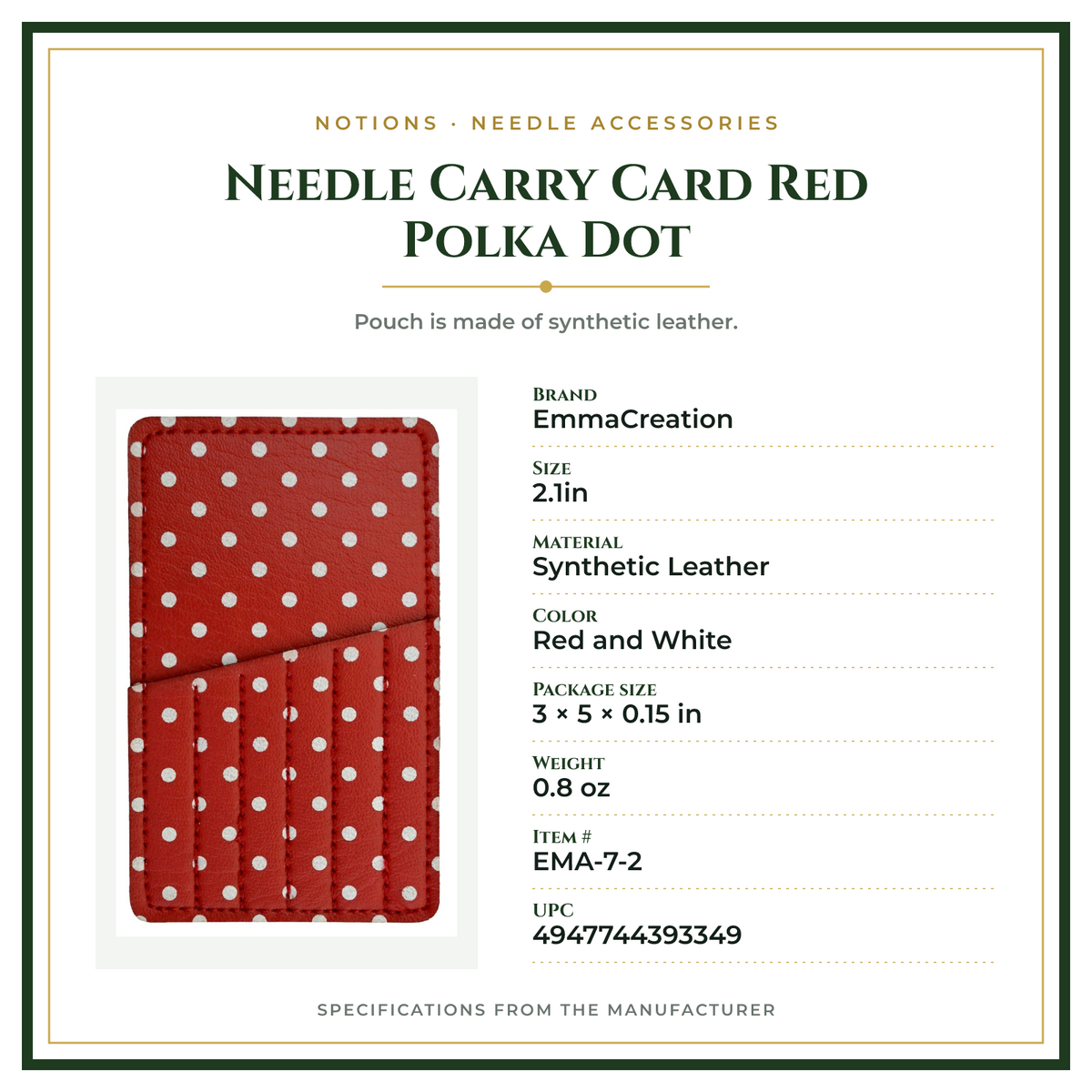 Product Specifications – Needle Carry Card Red Polka Dot