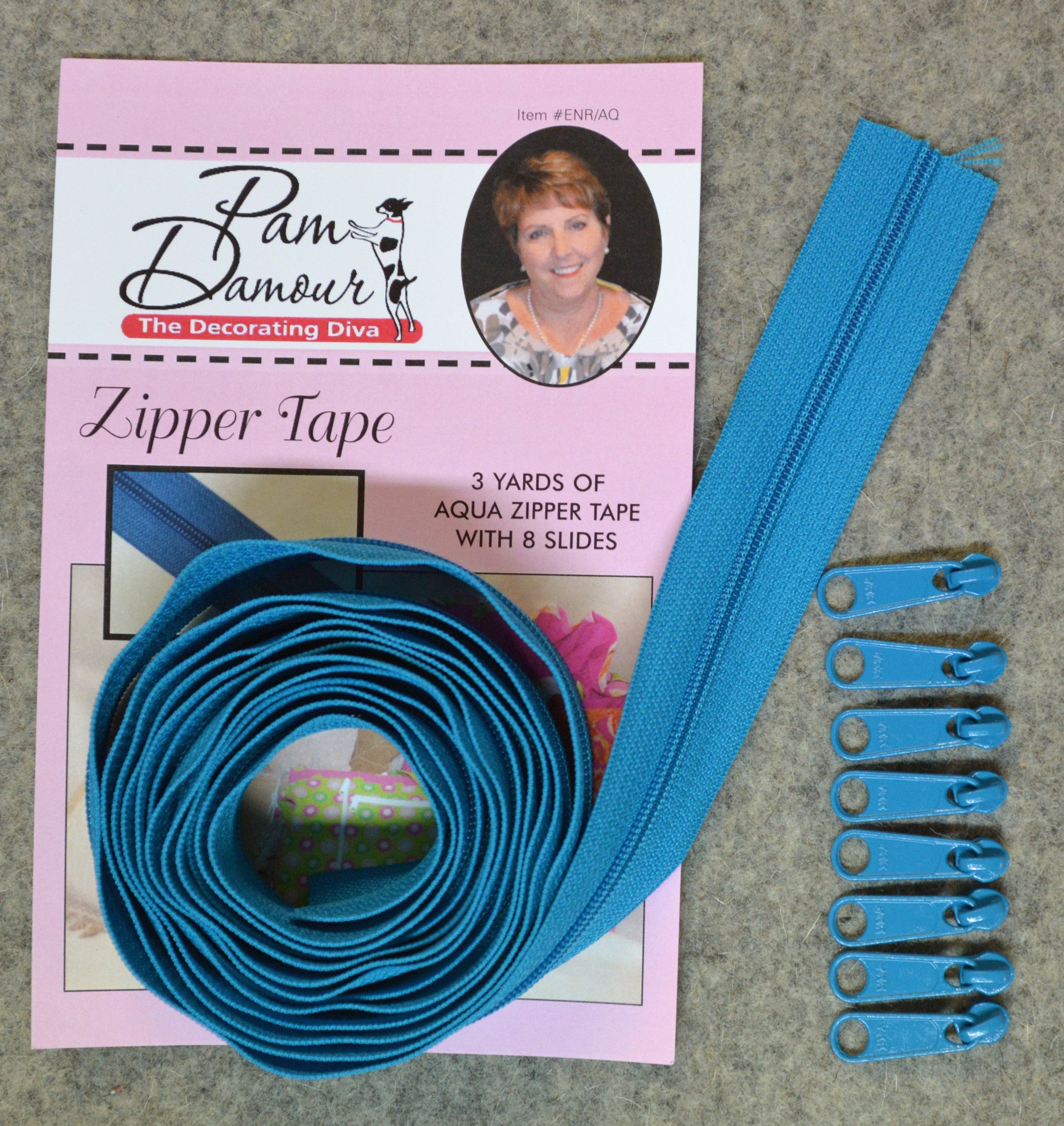 3 yards of Reversible Coil Zipper Tape with 8 Slides Aqua