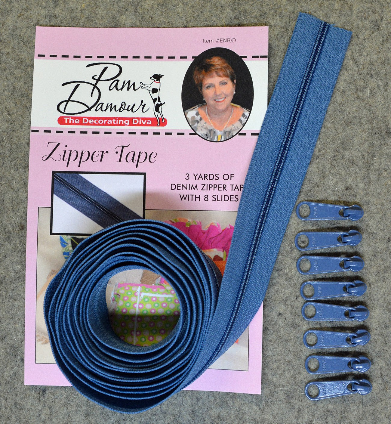 3 yards of Reversible Coil Zipper Tape with 8 Slides Denim