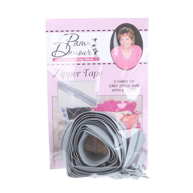 3 yards of Reversible Coil Zipper Tape with 8 Slides Grey