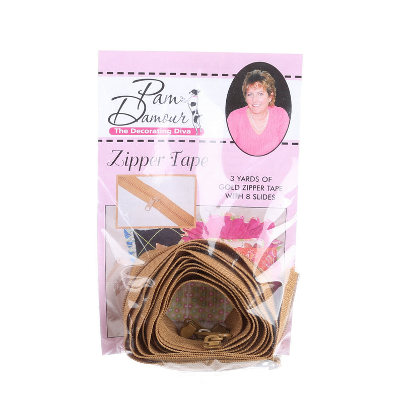 3 yards of Reversible Coil Zipper Tape with 8 Slides Gold