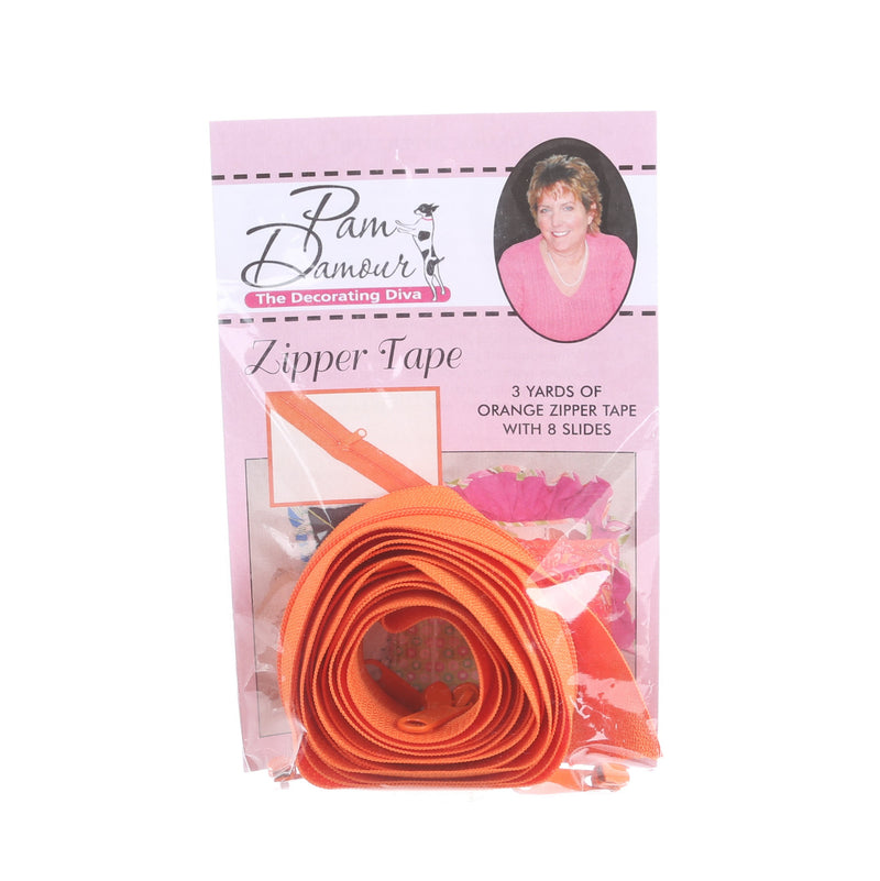 3 yards of Reversible Coil Zipper Tape with 8 Slides Orange