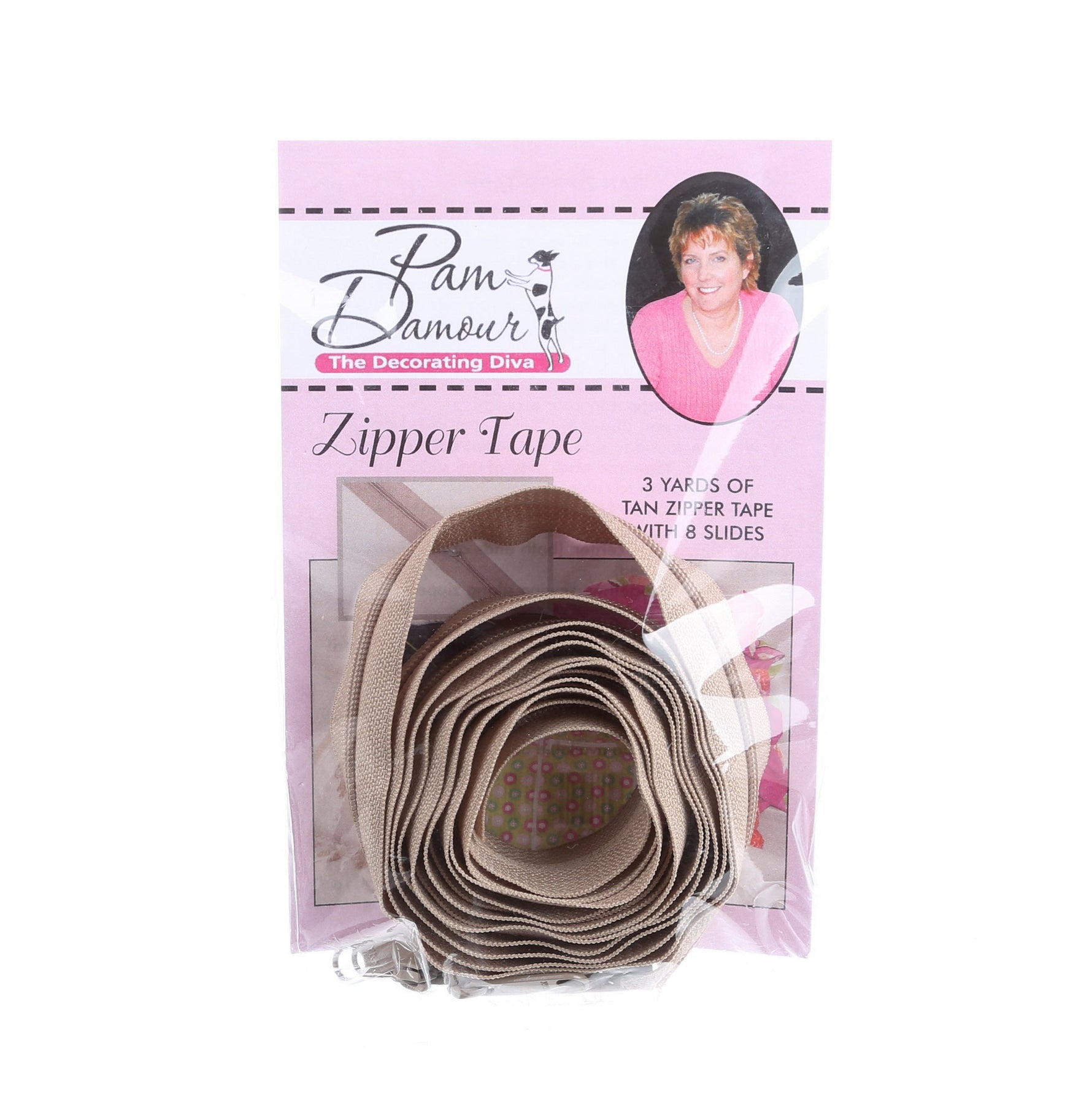3 yards of Reversible Coil Zipper Tape with 8 Slides Tan