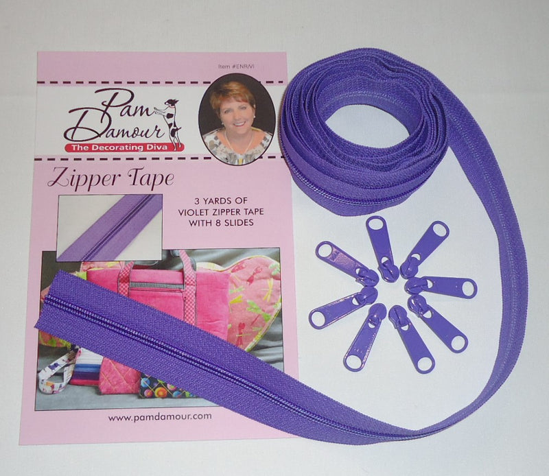 3 yards of Reversible Coil Zipper Tape with 8 Slides Violet