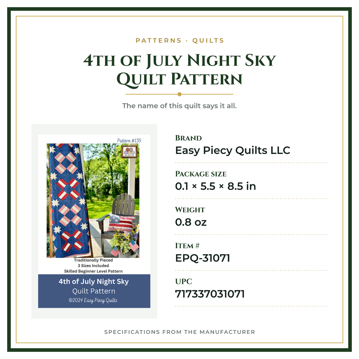 Product Specifications – 4th of July Night Sky Quilt Pattern