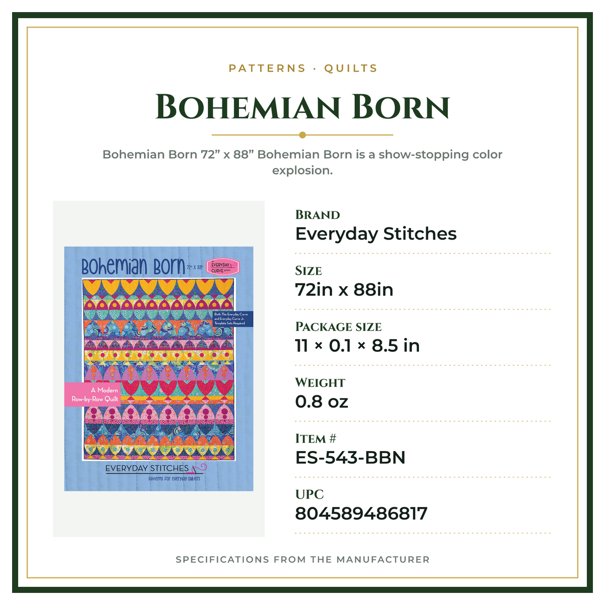 Product Specifications – Bohemian Born