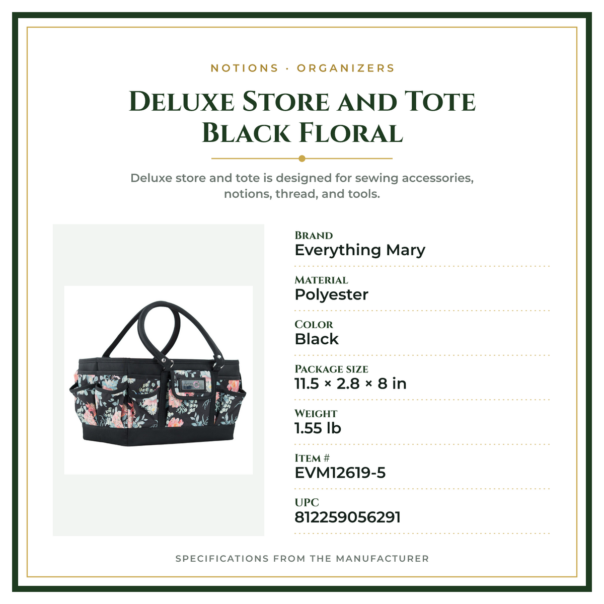 Product Specifications – Deluxe Store and Tote Black Floral