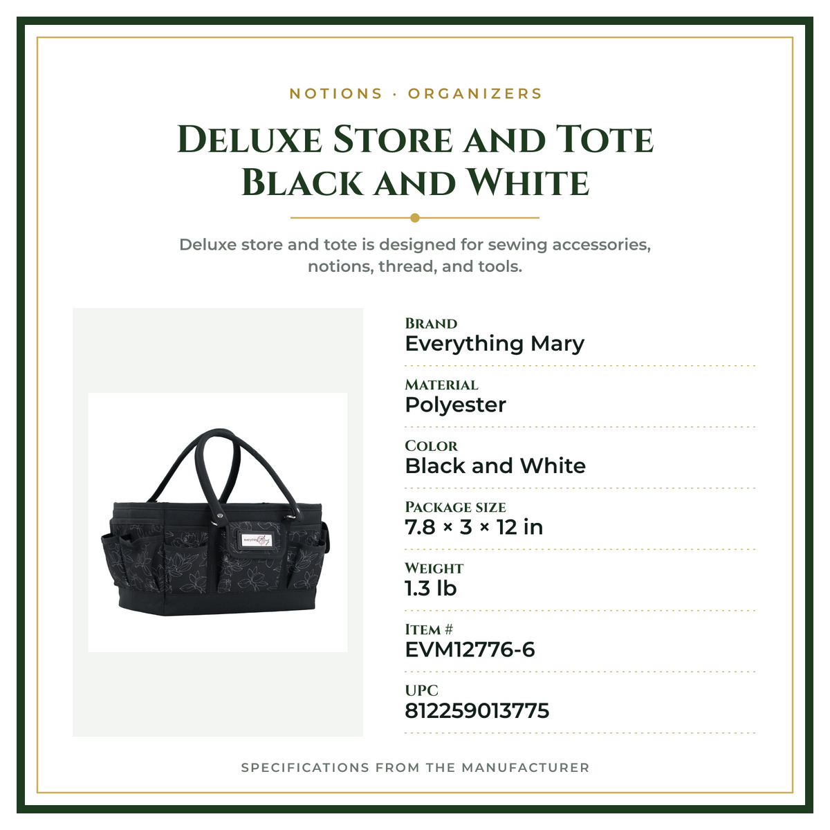 Product Specifications – Deluxe Store and Tote Black and White