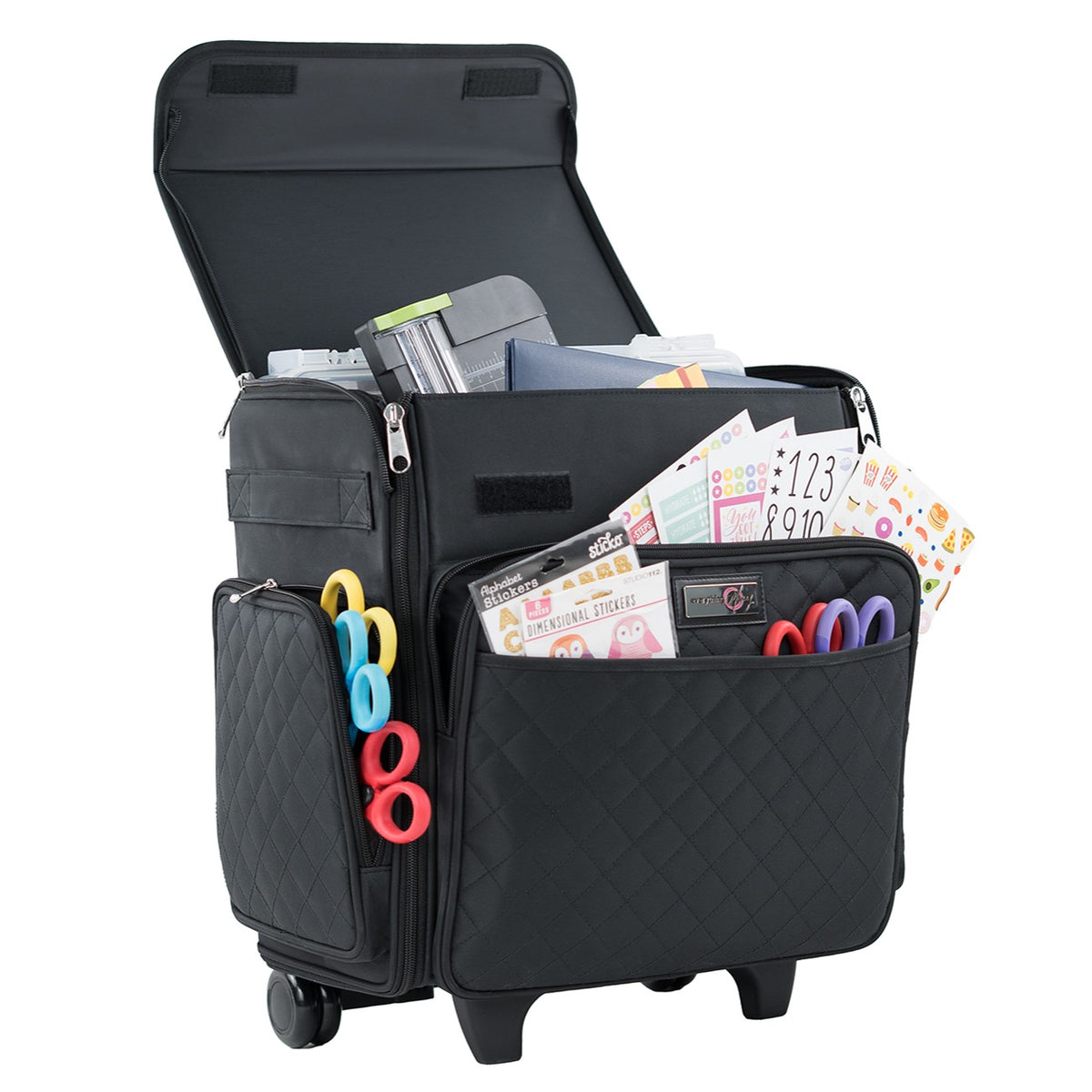 Classic Rolling Craft Tote Black Quilted