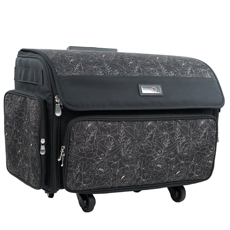 XL Rolling Sewing Machine Tote Grey Floral