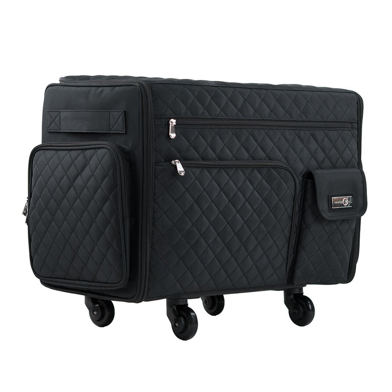 XL Flat Top Rolling Sewing Machine Tote Black Quilted