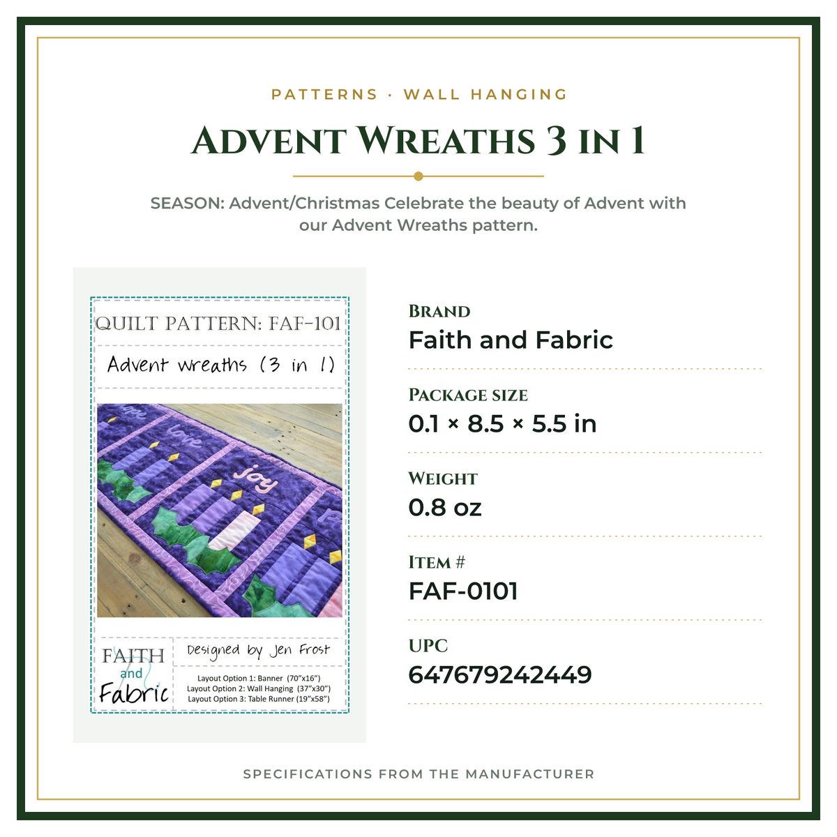 Product Specifications – Advent Wreaths 3 in 1