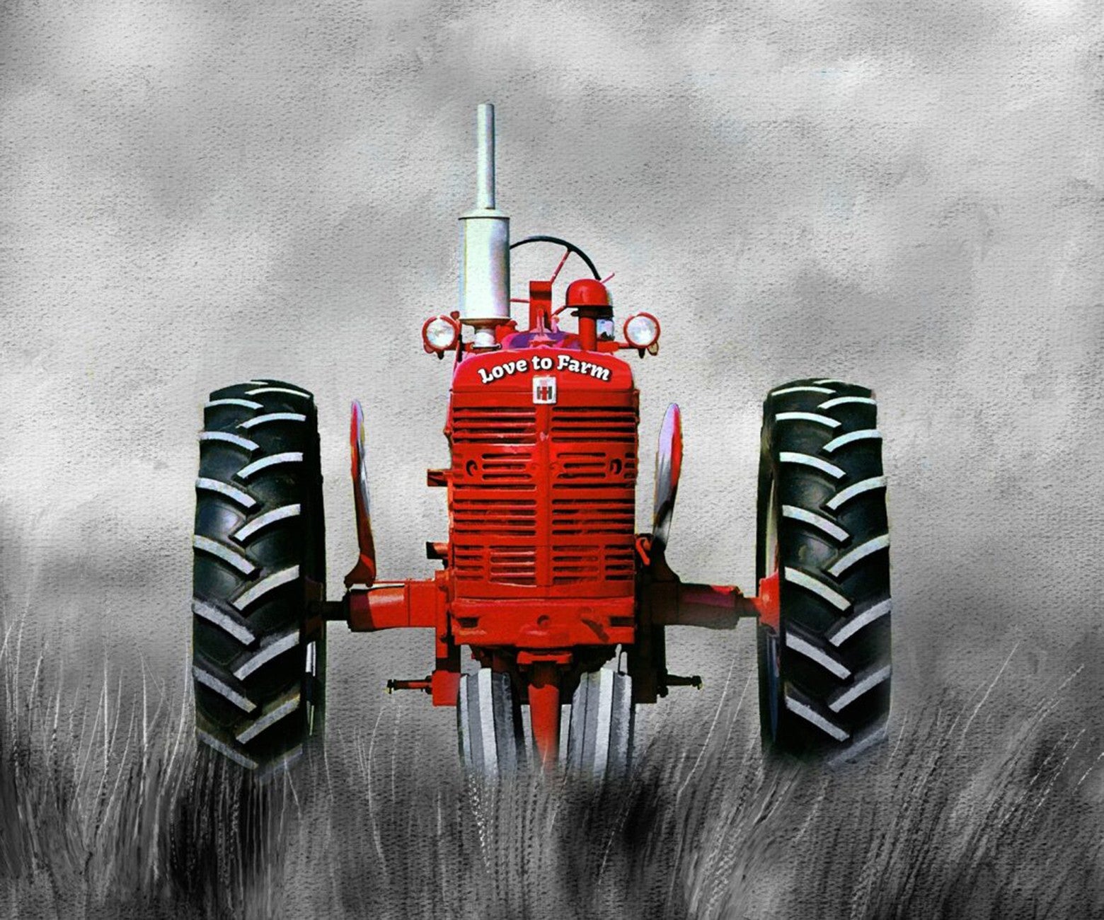 Vintage Red Tractor  19.3in x 17in