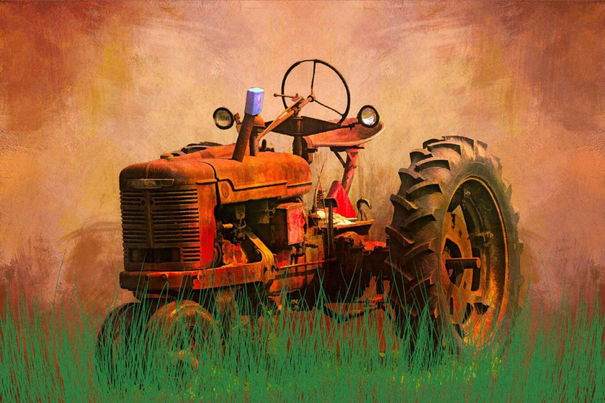 Old Orange Tractor 17in x 11in