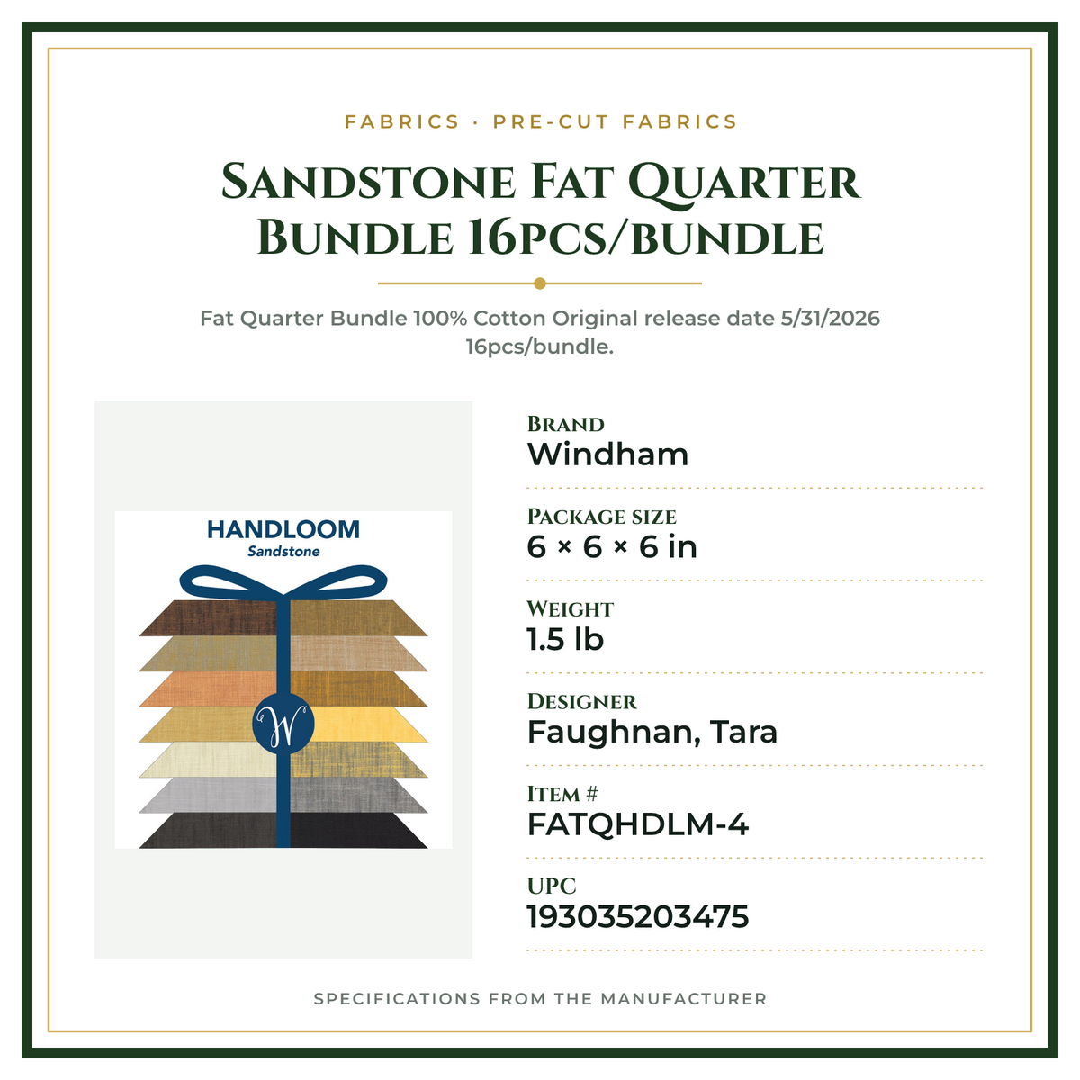 Product Specifications – Sandstone Fat Quarter Bundle 16pcs/bundle