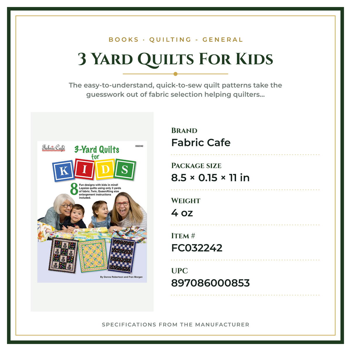 Product Specifications – 3 Yard Quilts For Kids
