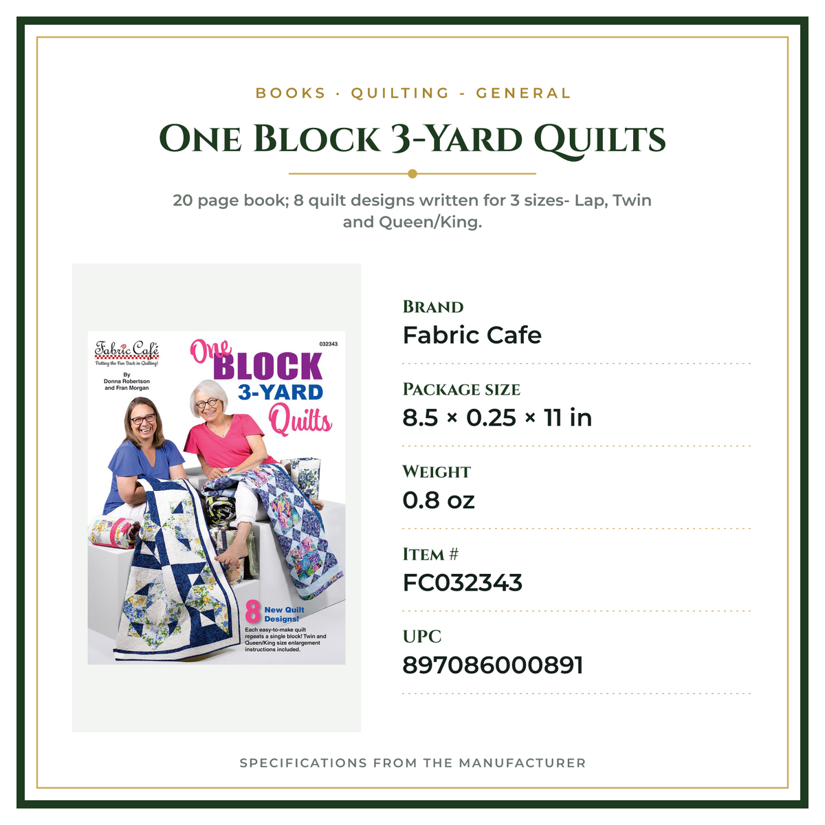 Product Specifications – One Block 3-Yard Quilts