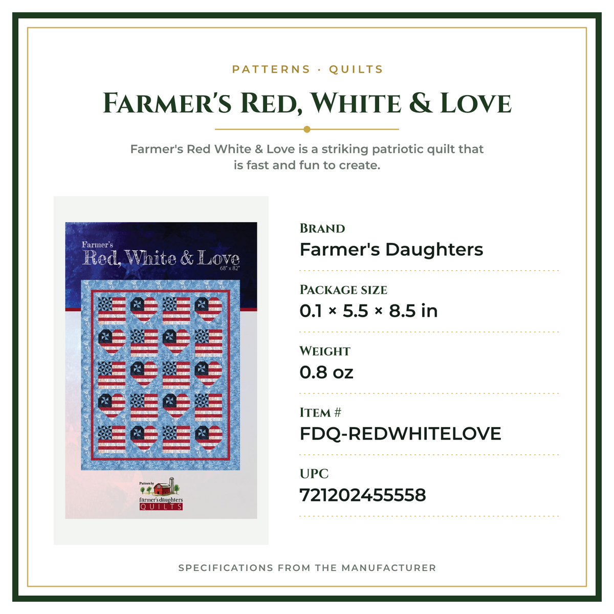 Product Specifications – Farmer's Red, White & Love