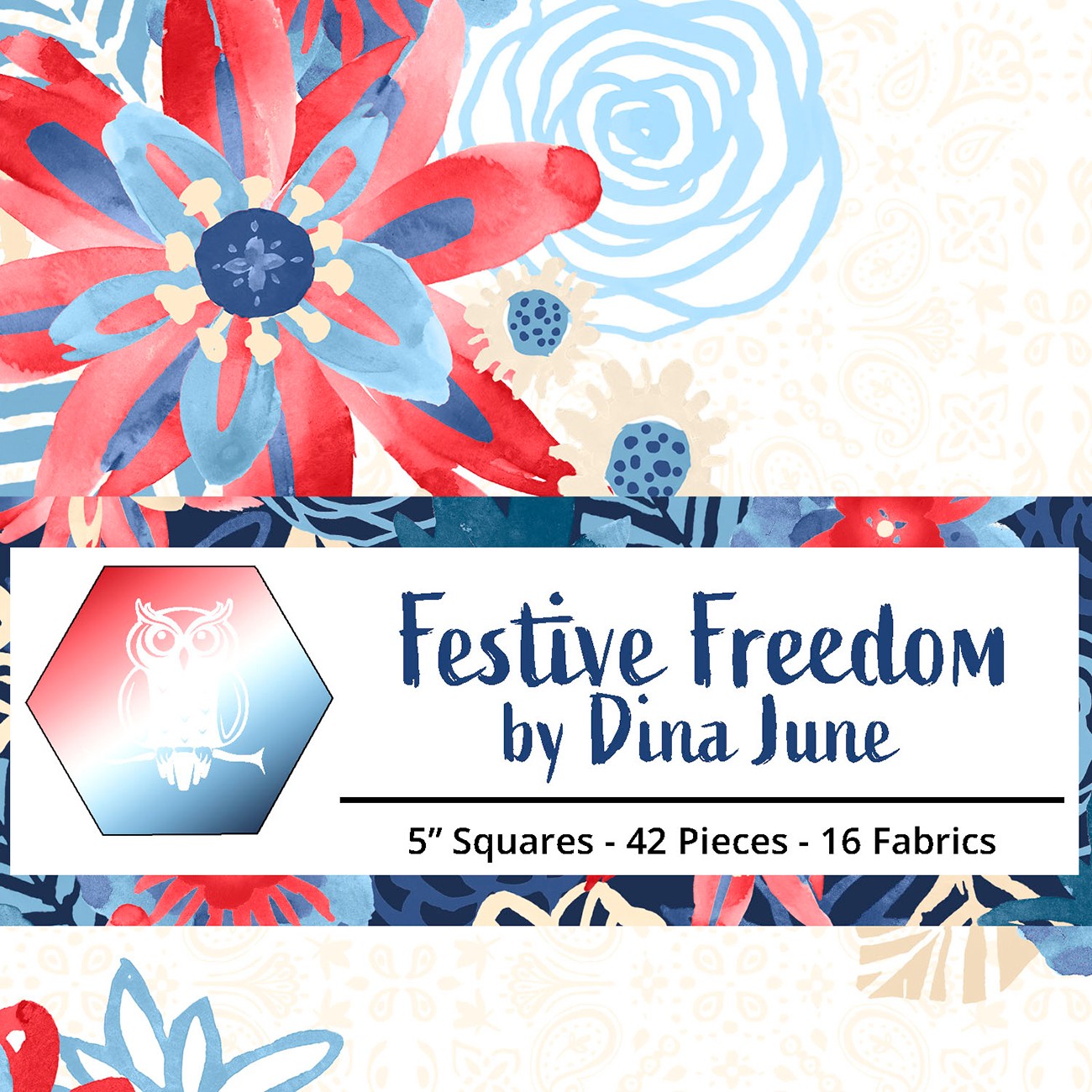 5in Squares, Festive Freedom, 42pcs, 2-4 Pieces of Each Print