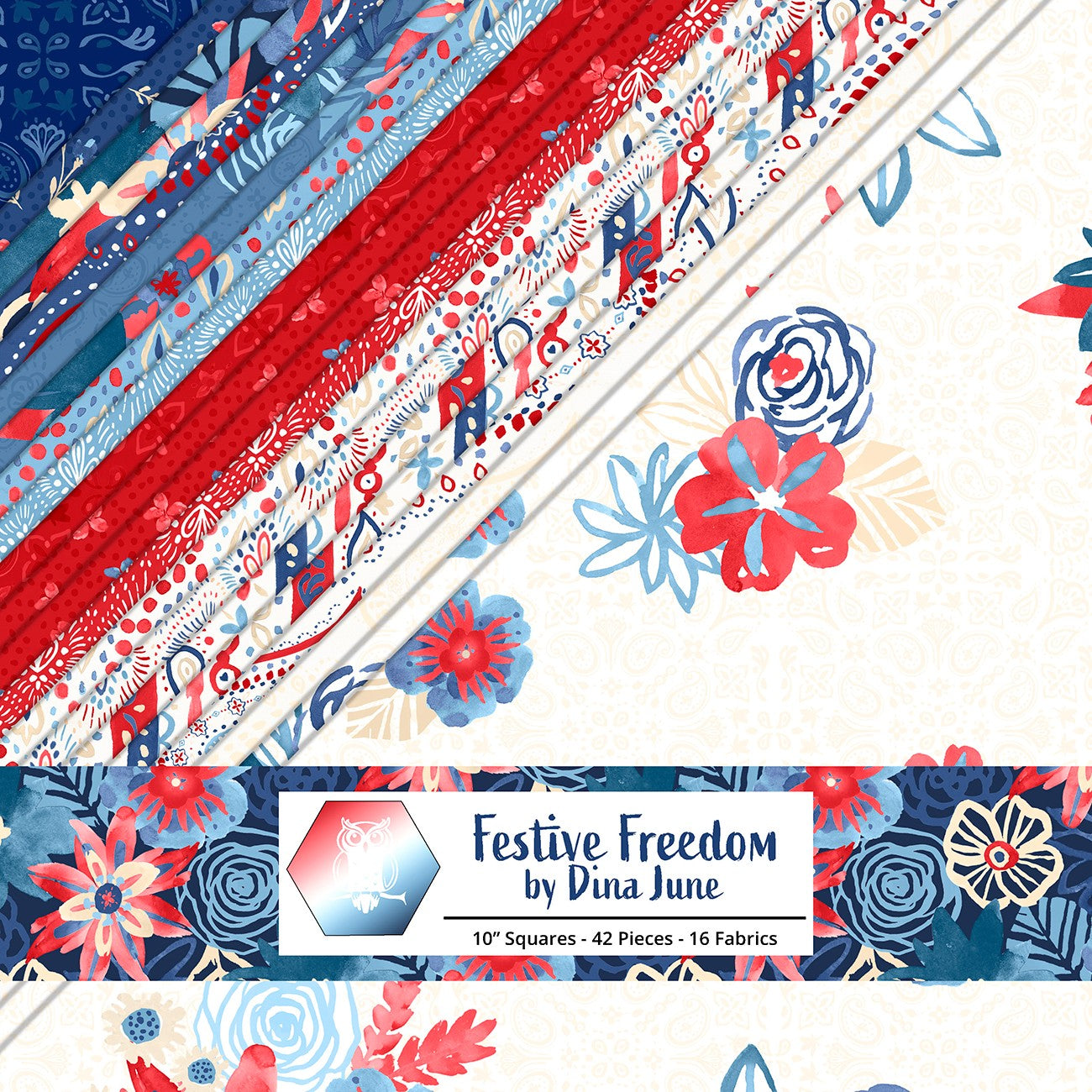 10in Squares, Festive Freedom, 42pcs, 2-4 Pieces of Each Print