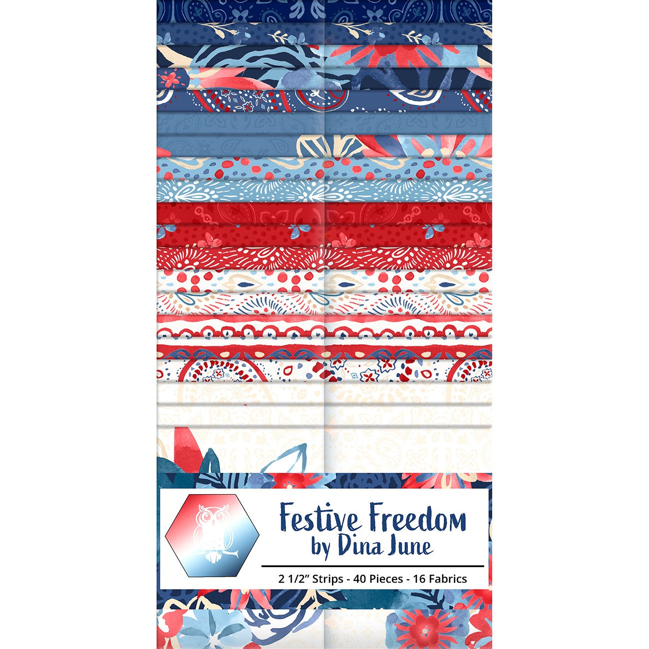 2.5in Strips, Festive Freedom, 40pcs, 2-4 Pieces of Each Print