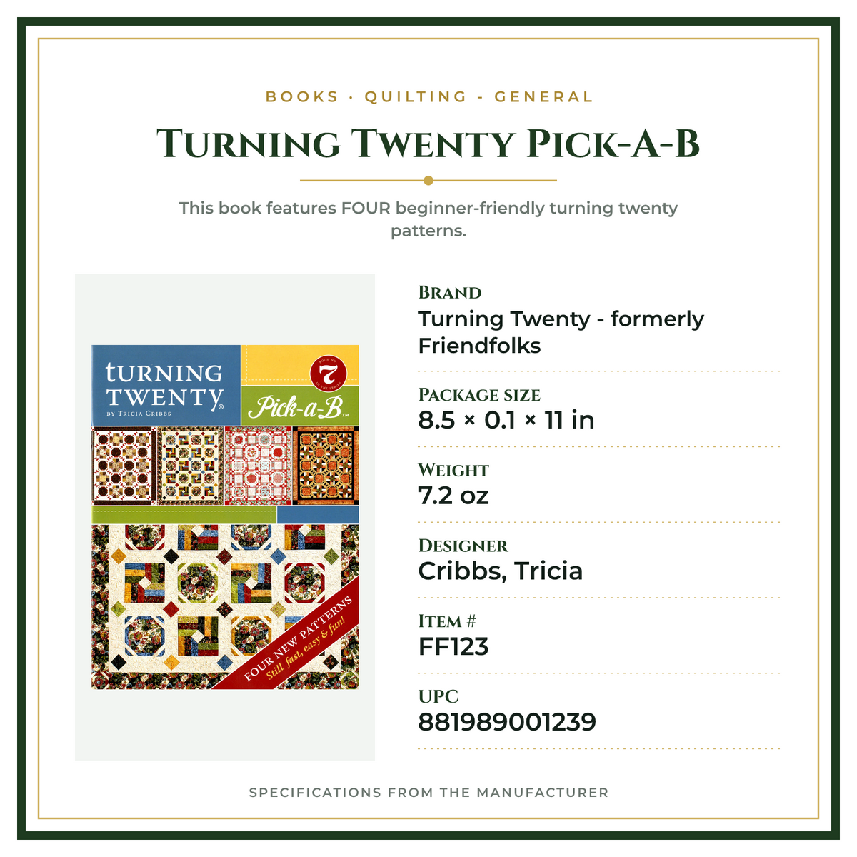 Product Specifications – Turning Twenty Pick-A-B