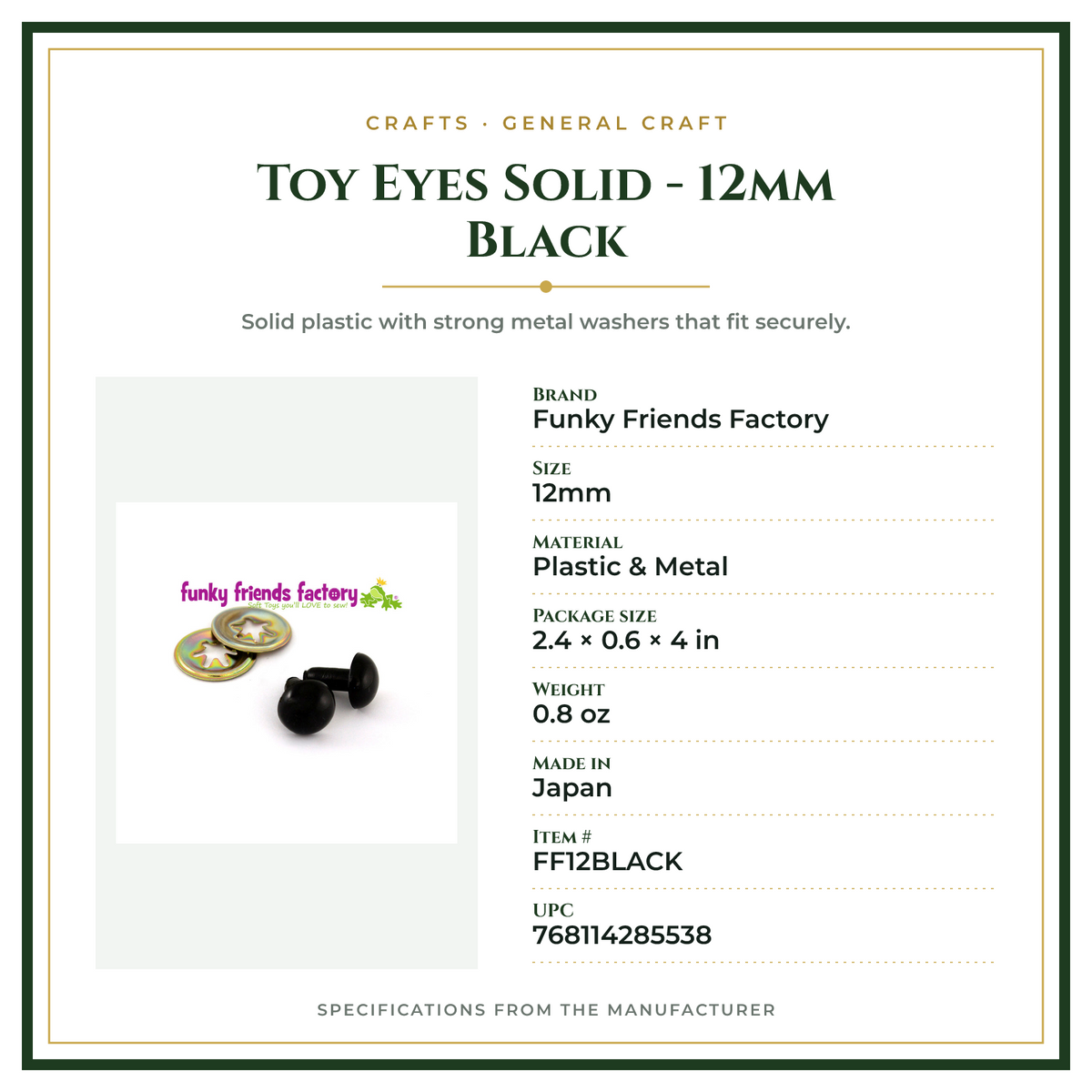 Product Specifications – Toy Eyes Solid - 12mm Black