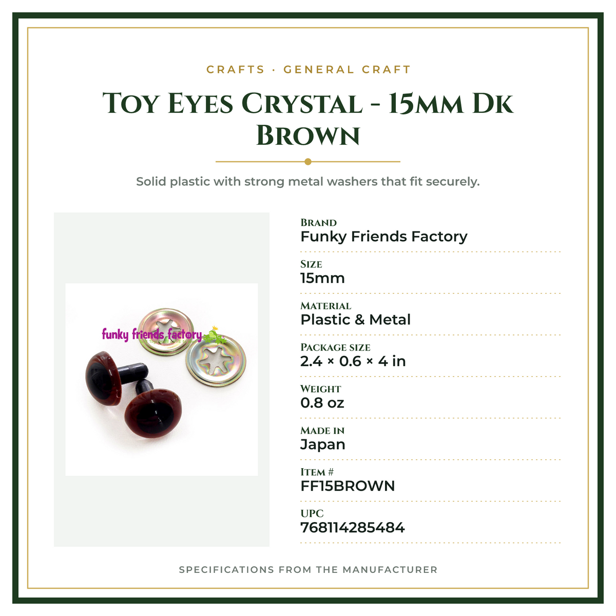 Product Specifications – Toy Eyes Crystal - 15mm Dk Brown