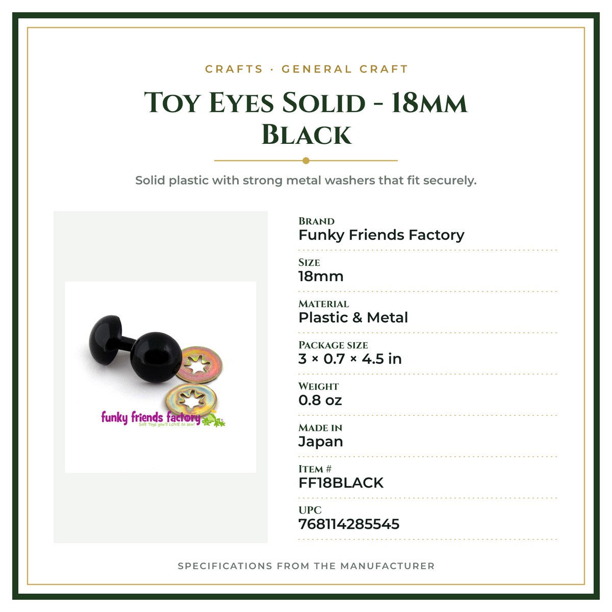 Product Specifications – Toy Eyes Solid - 18mm Black