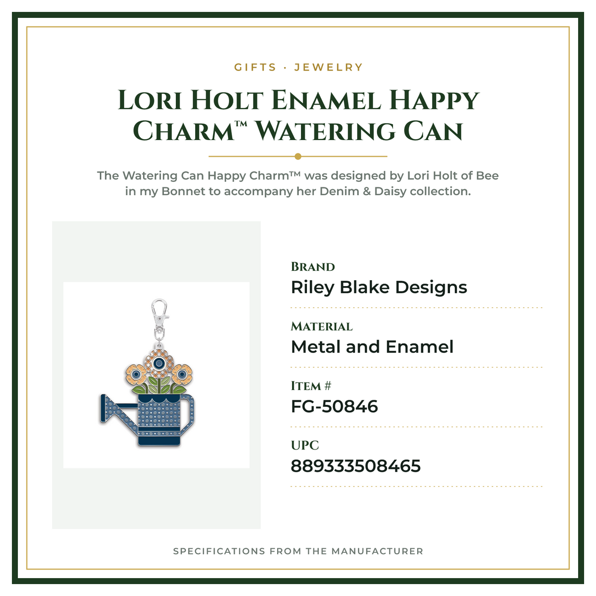 Product Specifications – Lori Holt Enamel Happy Charm™ Watering Can