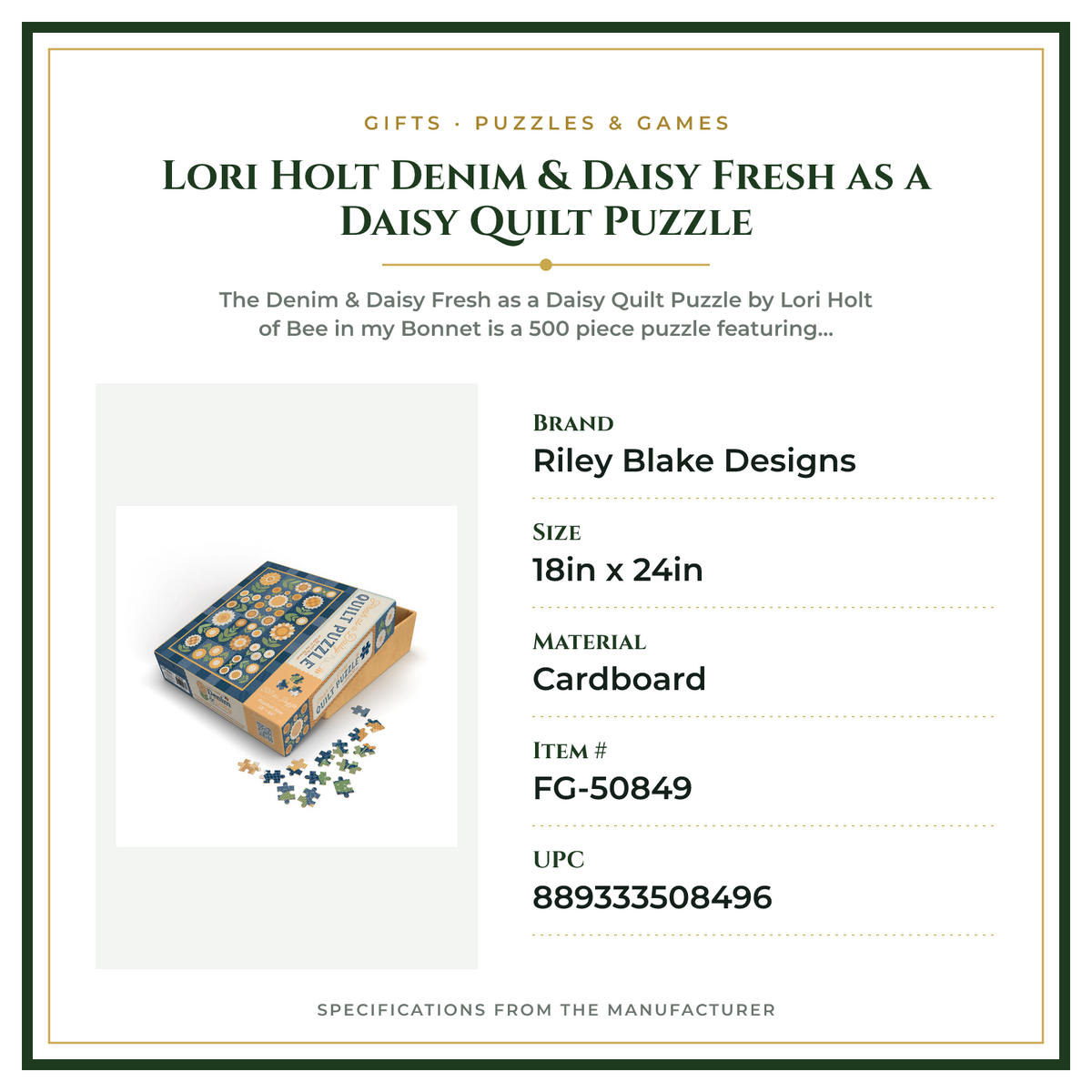 Product Specifications – Lori Holt Denim & Daisy Fresh as a Daisy Quilt Puzzle