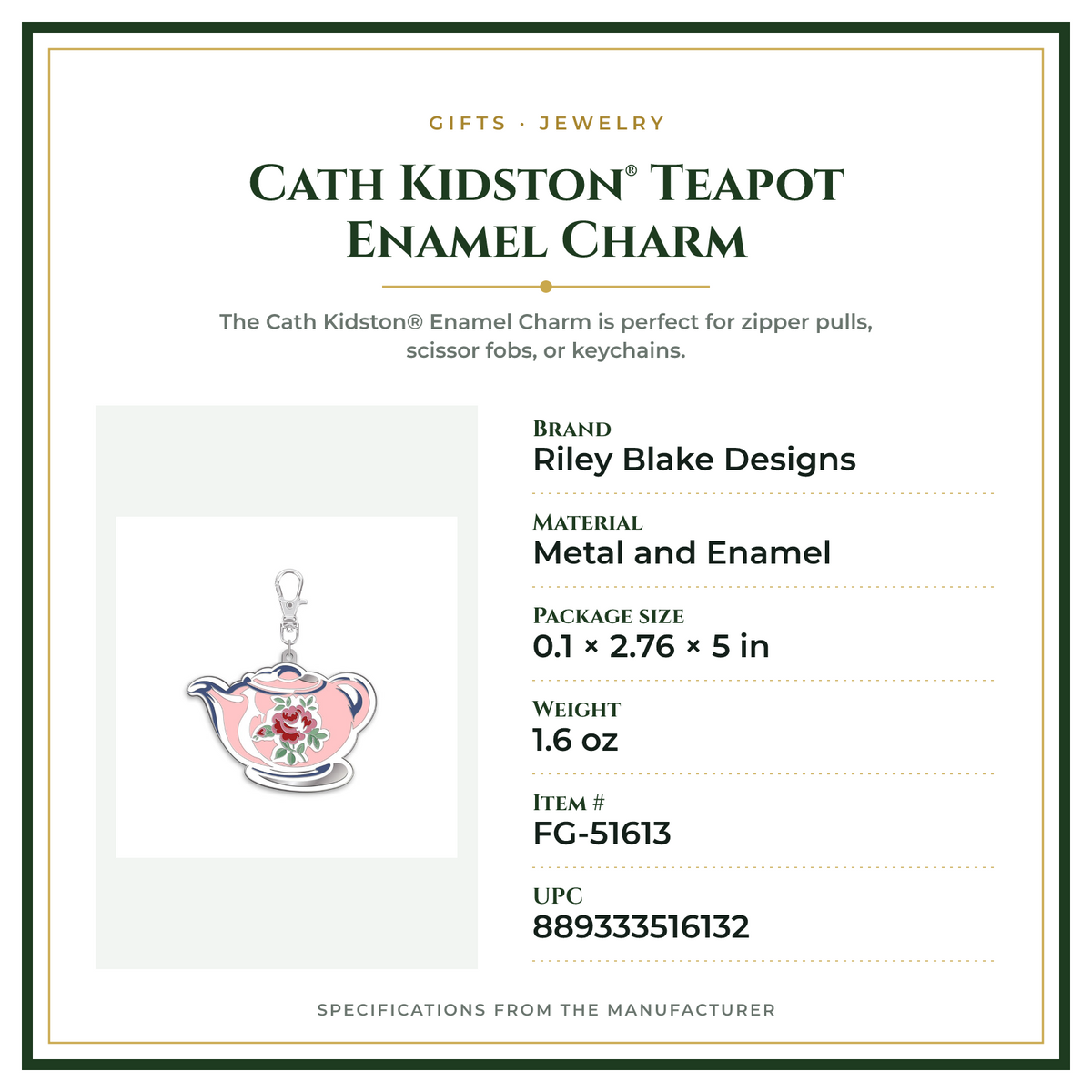 Product Specifications – Cath Kidston® Teapot Enamel Charm