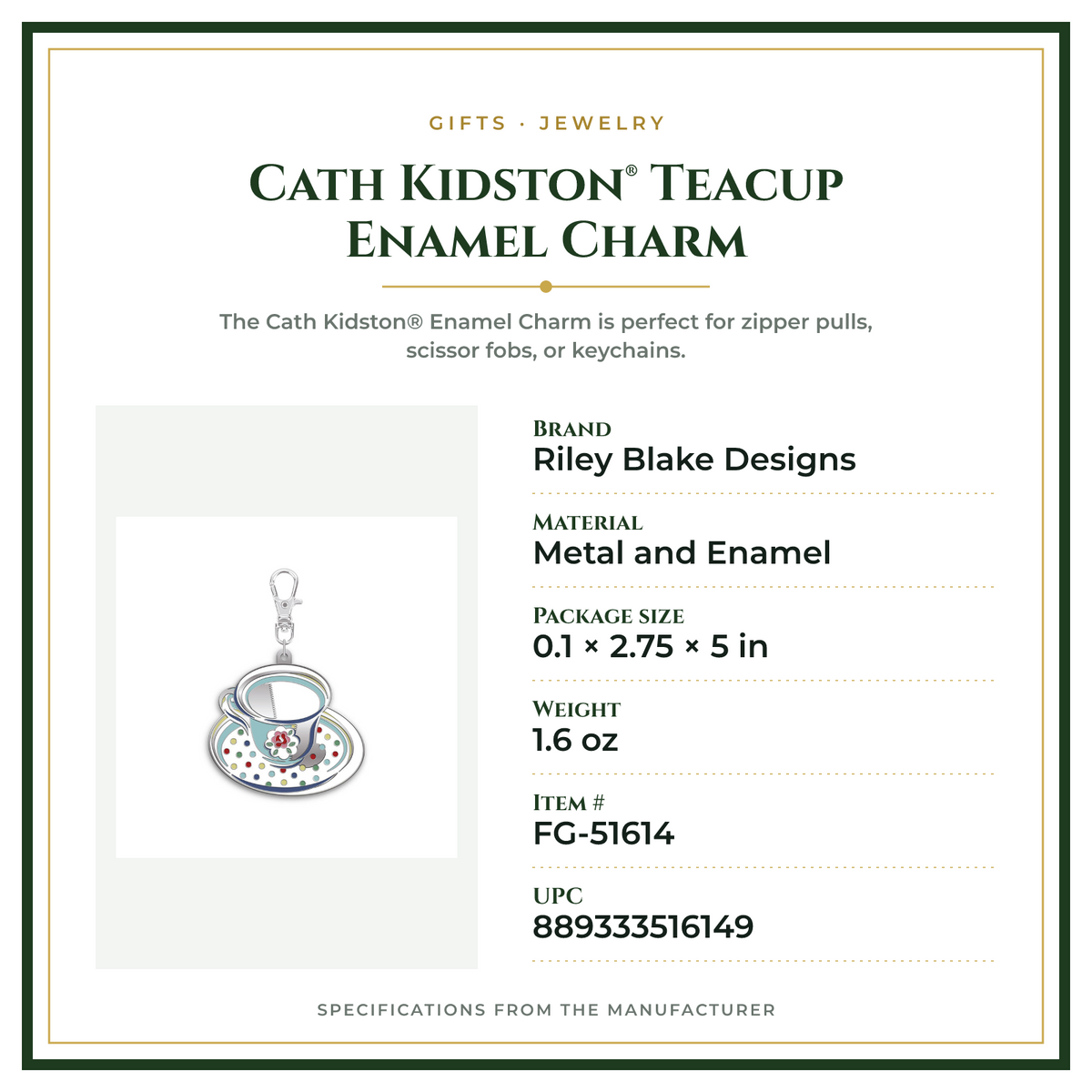 Product Specifications – Cath Kidston® Teacup Enamel Charm