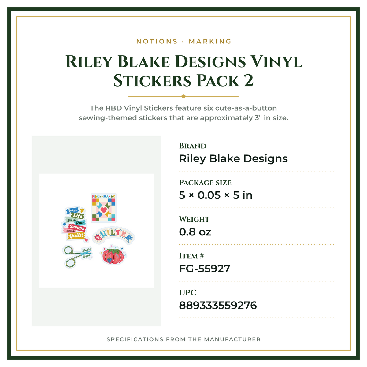 Product Specifications – Riley Blake Designs Vinyl Stickers Pack 2