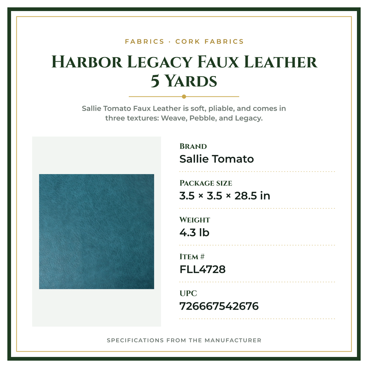Product Specifications – Harbor Legacy Faux Leather 5 Yards