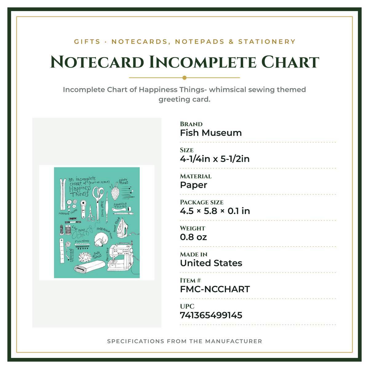 Product Specifications – Notecard Incomplete Chart
