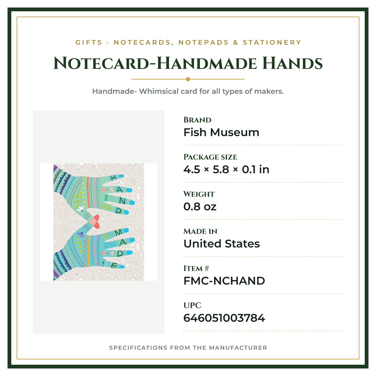 Product Specifications – Notecard-Handmade Hands