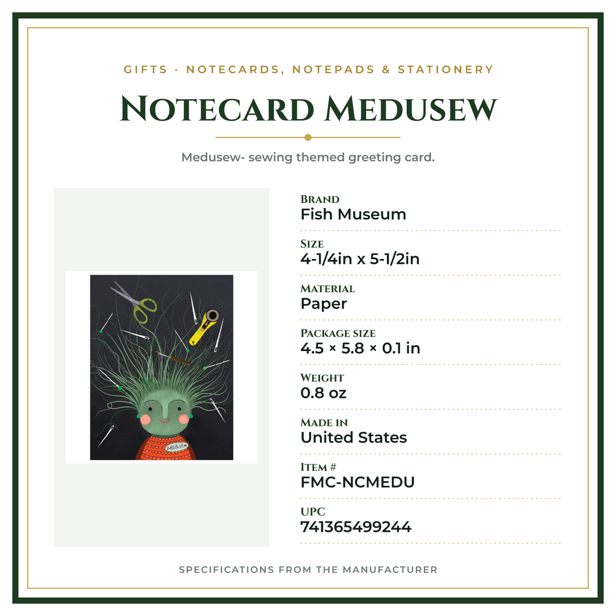 Product Specifications – Notecard Medusew