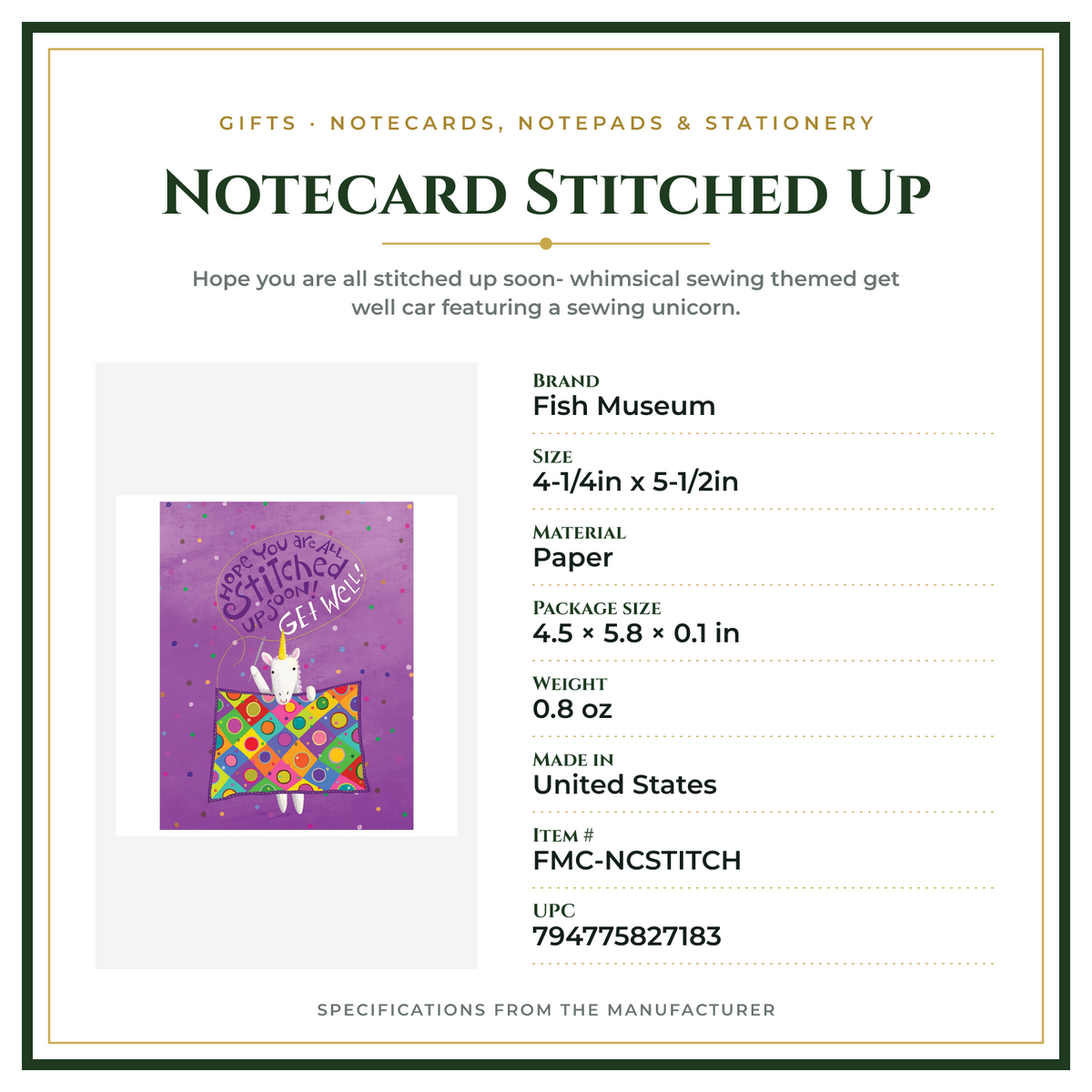 Product Specifications – Notecard Stitched Up