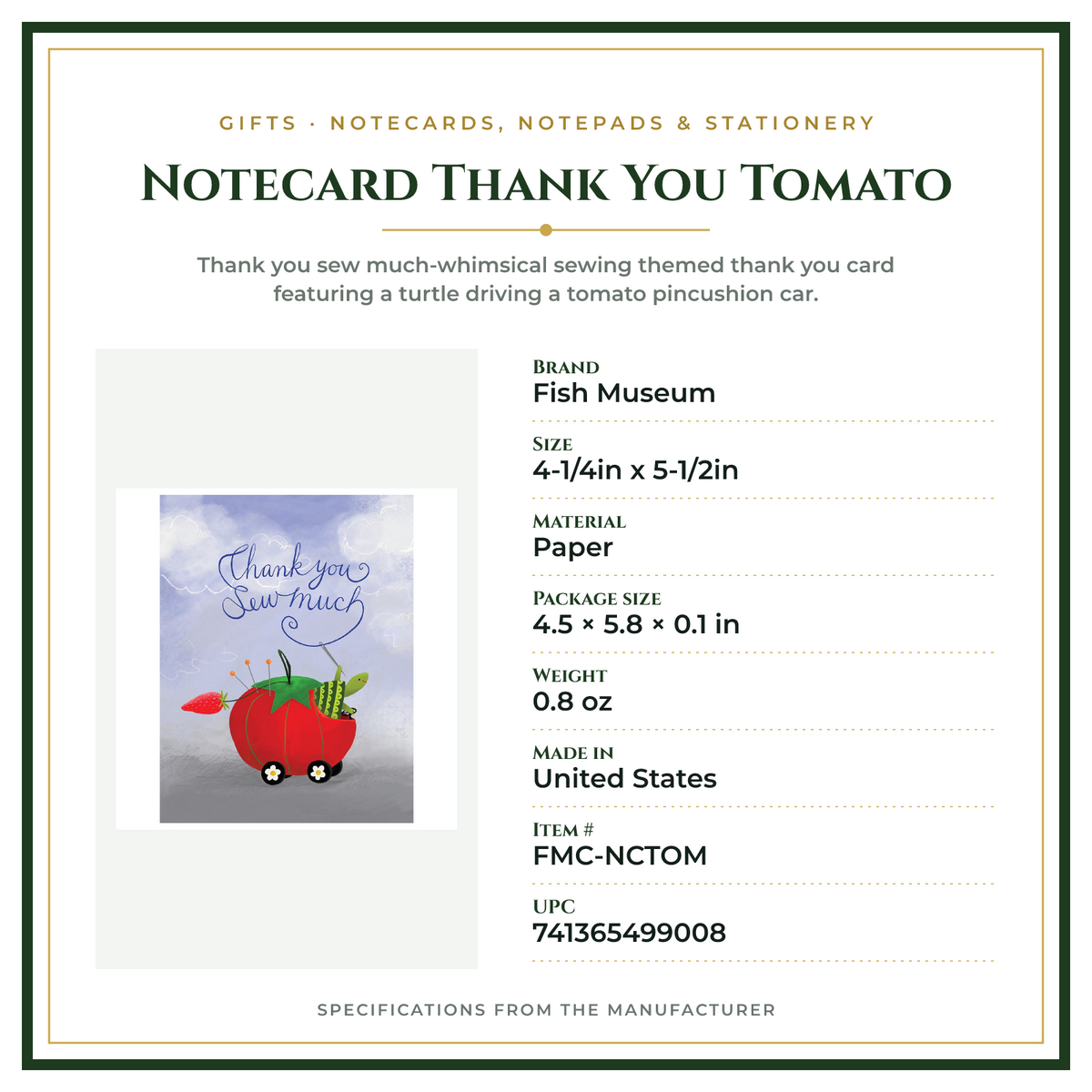 Product Specifications – Notecard Thank You Tomato