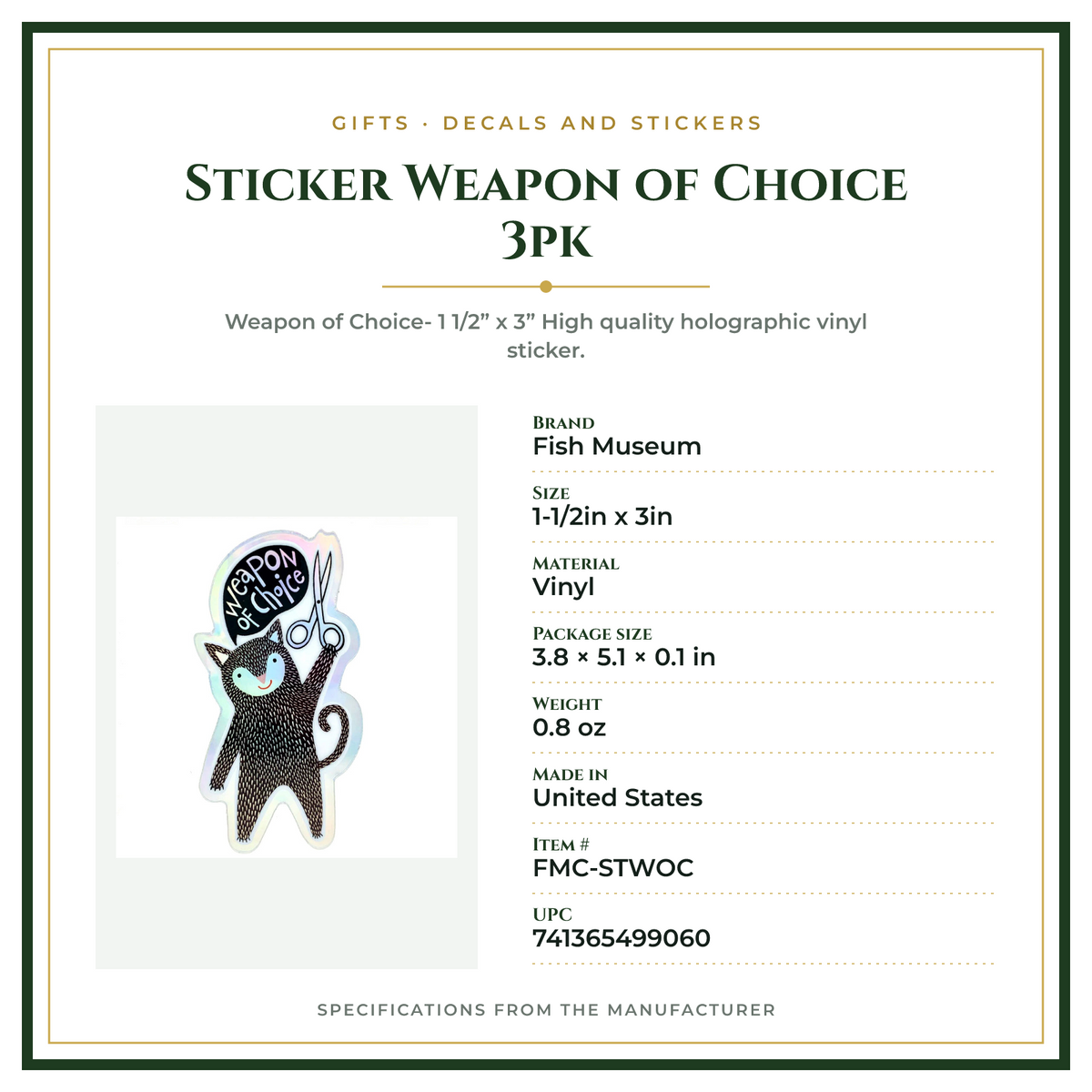 Product Specifications – Sticker Weapon of Choice 3pk